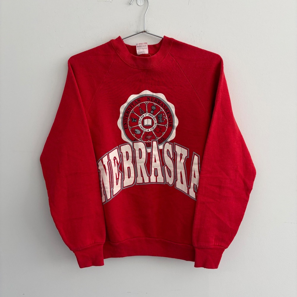 Fruit of the Loom Vintage 80s Nebraska Huskers Raglan Sweatshirt Red Medium